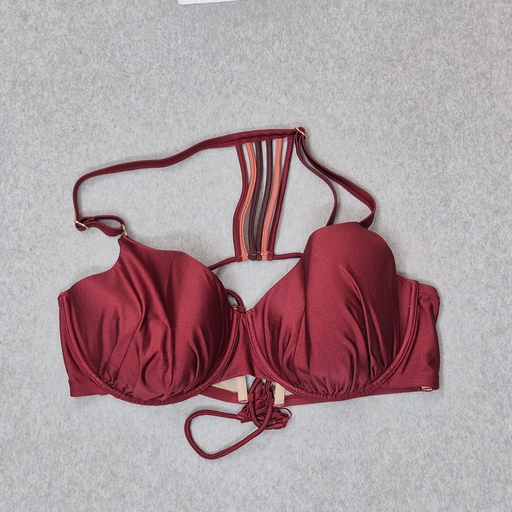Cacique Women Swimwear 42DDD Red Swim By Underwired Strappy Underwire Top